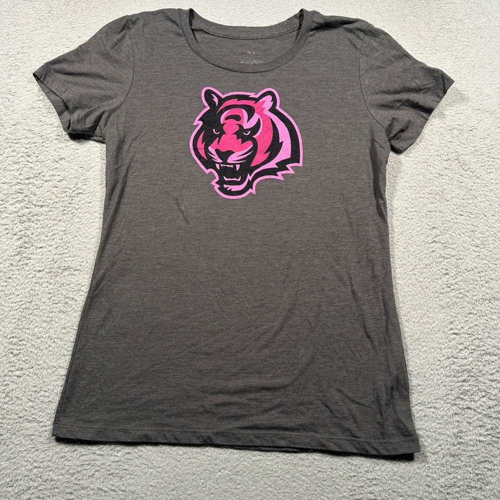 NFL Cincinnati Bengals T-Shirt Women L Gray Pink Tiger Graphic Logo Tee 2010s